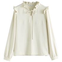 Single bundle plus size womens ruffled small V-neck lace-up top for women in autumn and winter new style slightly fat MM chic inner top