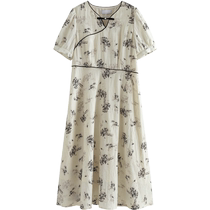 Single bundle large size womens clothing (Qingfeng Bamboo Shadow) new Chinese style ink bamboo linen dress 2024 summer national style skirt