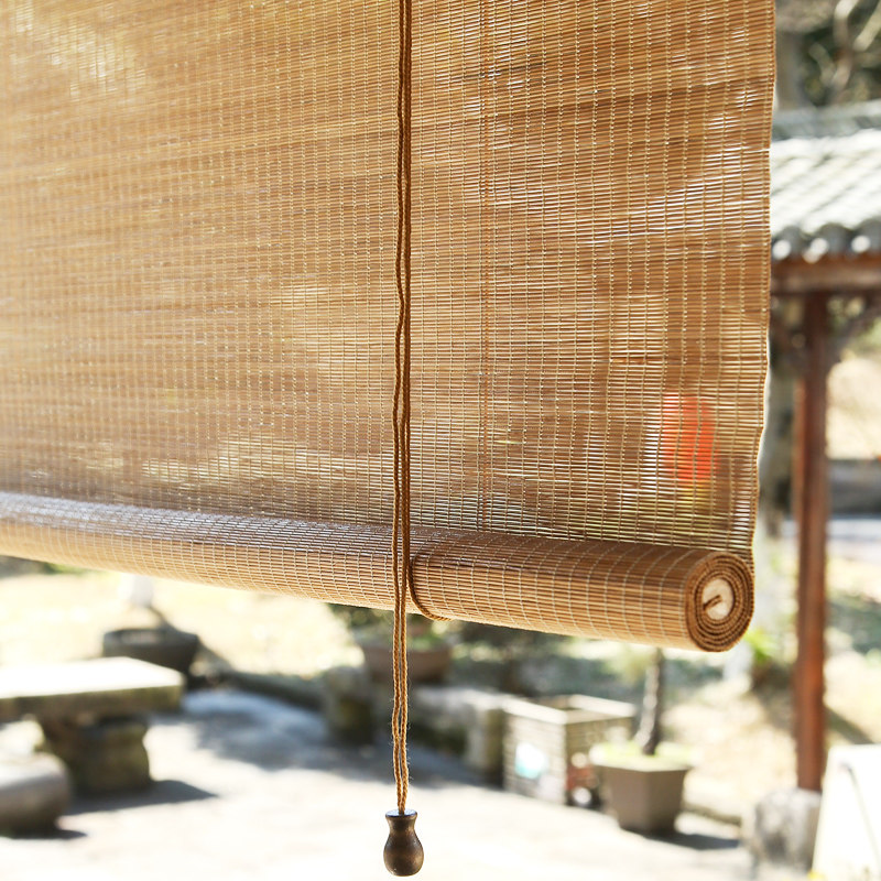 New Chinese partition decoration Japanese print bamboo curtain roller shutter curtain draw curtain home blackout lift hand pull free punch