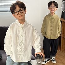 Balabala clearance childrens shirt new Chinese style boys shirt spring and autumn thin section spring baby boy spring long sleeve