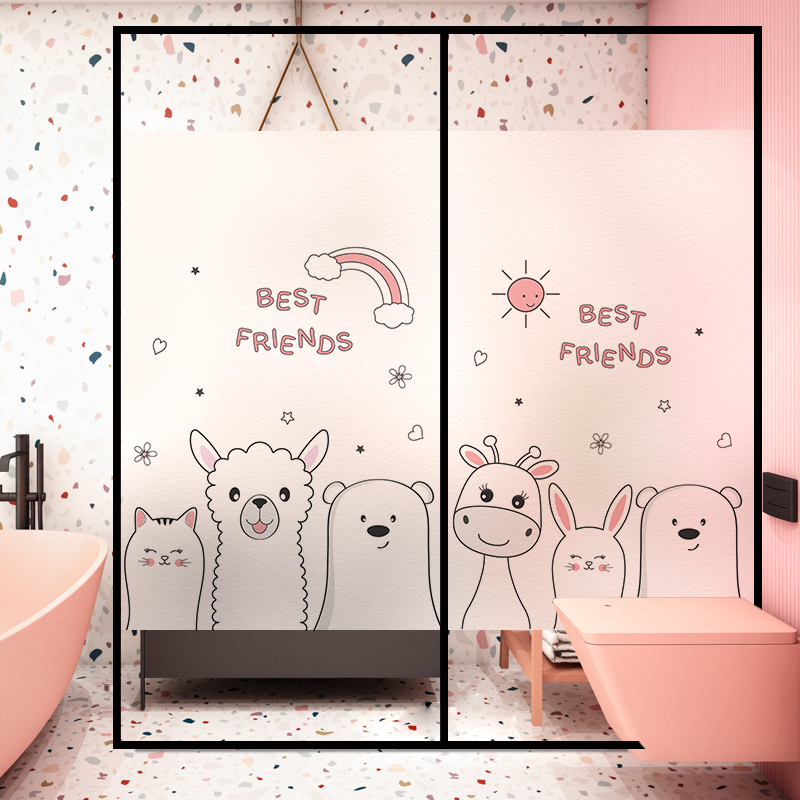 ins cartoon net red electrostatic frosted glass stickers light transmission opaque make-up room bathroom anti-walk light anti-peep