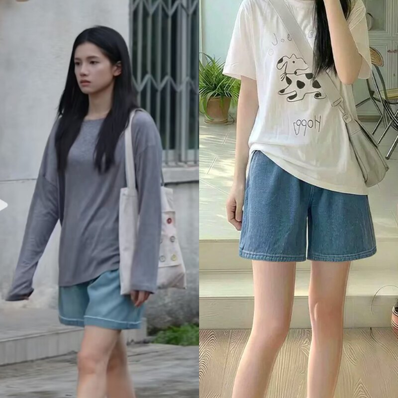 Wild Dog Bones Miaojing Zhang Jingyi Style Denim Shorts Summer Wide-Leg Versatile Slimming Casual Loose A-Line Shorts