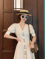 Waist thin Platycodon grandiflorum niche French retro Hepburn first love small white skirt dress temperament goddess fan clothes summer