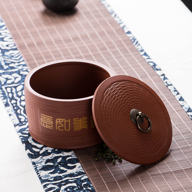 Violet arenaceous caddy fixings creative kung fu tea set household pu 'er ceramic tea caddy fixings tea warehouse sealed storage tank receives