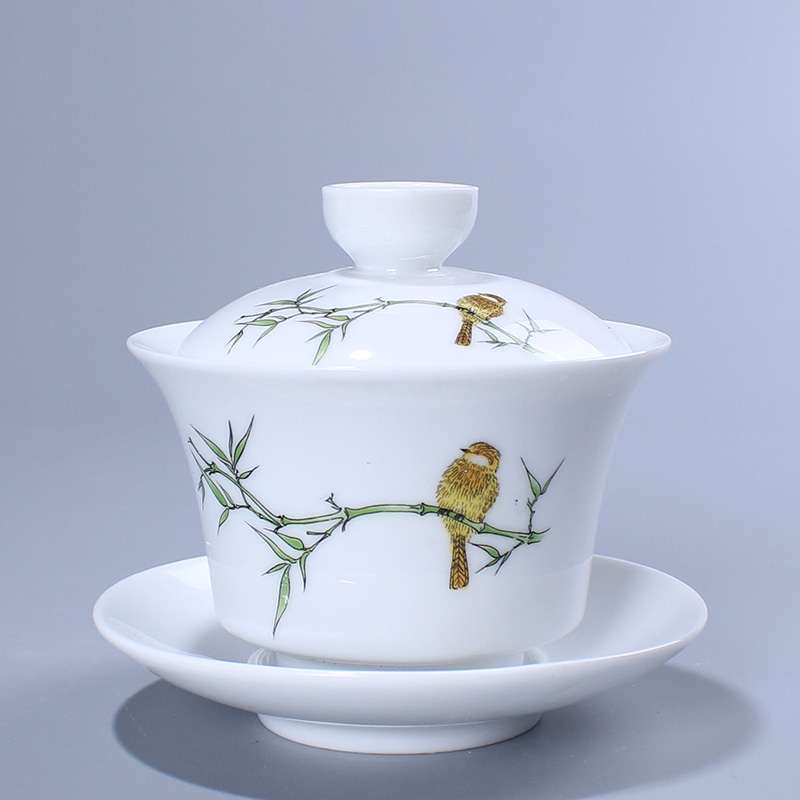 Dehua white porcelain ceramic tureen kung fu tea set jade porcelain cups three home tea cup to make tea cup single use