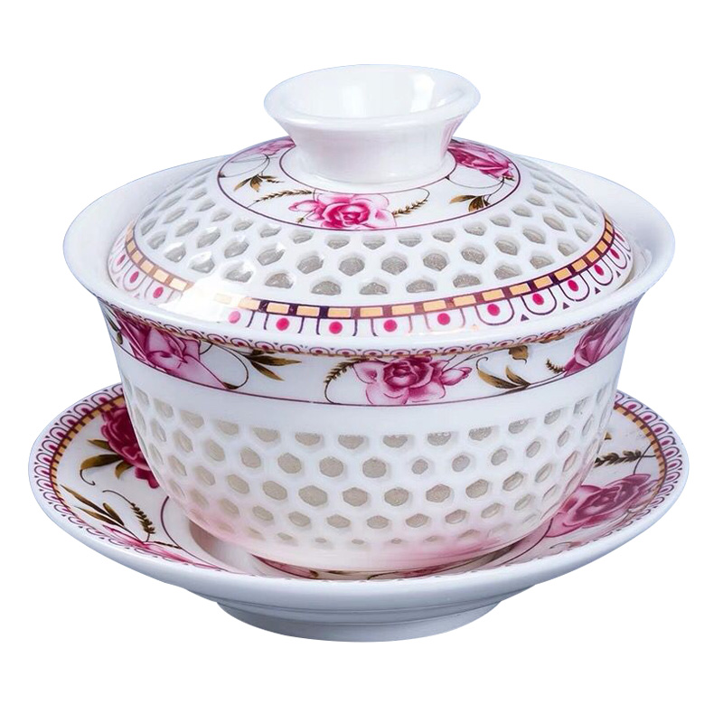 Tureen home tea cups large bowl with a single three GaiWanCha make tea exquisite hollow ceramic kunfu tea