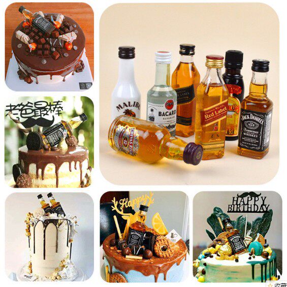 Mini bottle cake decoration whiskey red wine foreign wine rum net celebrity birthday cake baking decoration