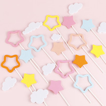 Imitated sugar cake decoration macaroon color two sets of sponge five-pointed star plug-in birthday cake plug