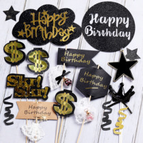 Cake decoration dollar letter plug-in English rich $buzzwords skrskr black gold trend card