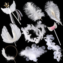 Net Red Ostrich Wool Feather Angel Wings Light String Birthday Cake Plugin Baking Plugin Swan Feather Decoration