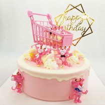 Party decorating cake plug-in pink Naughty Leopard Pink Panther 6-Piece Baking scene cake decoration ornaments