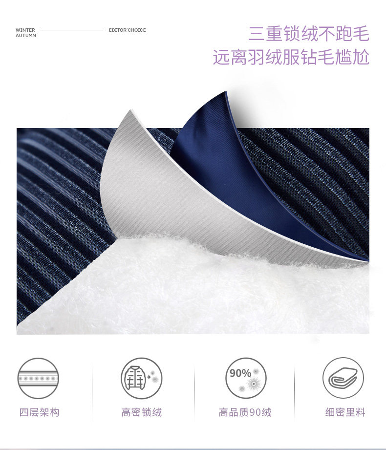 波司登旗下 冰洁 女士丝绒面料 加厚中长款羽绒服 90%含绒量 图5