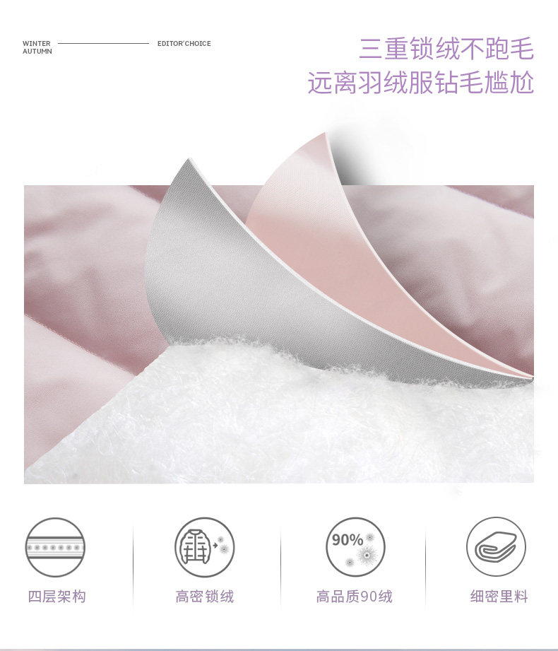 冰洁 女士中长款连帽羽绒服 90%白鸭绒 图3