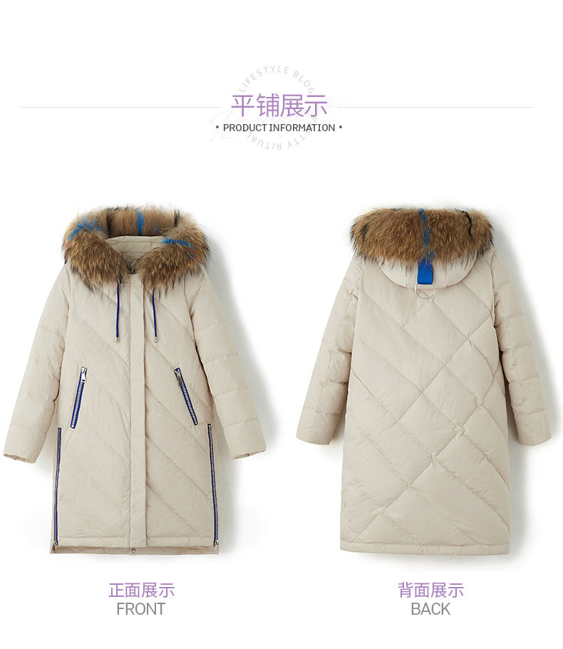 反季好价 冰洁 女士 貉毛大领 中长款羽绒服 图19