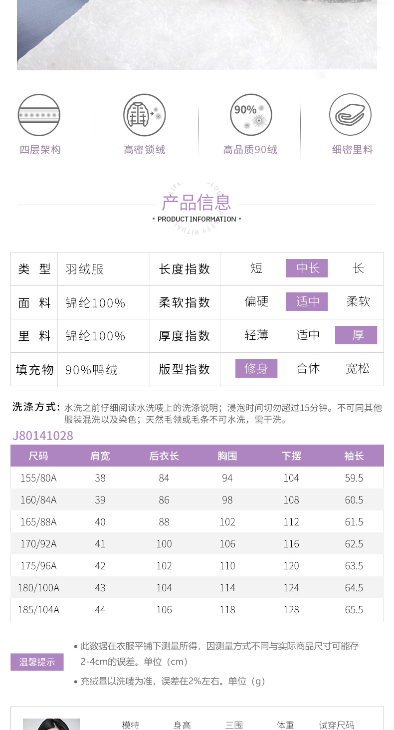波司登旗下 冰洁 女士修身中长款 貉子毛领羽绒服 90%白鸭绒 图3