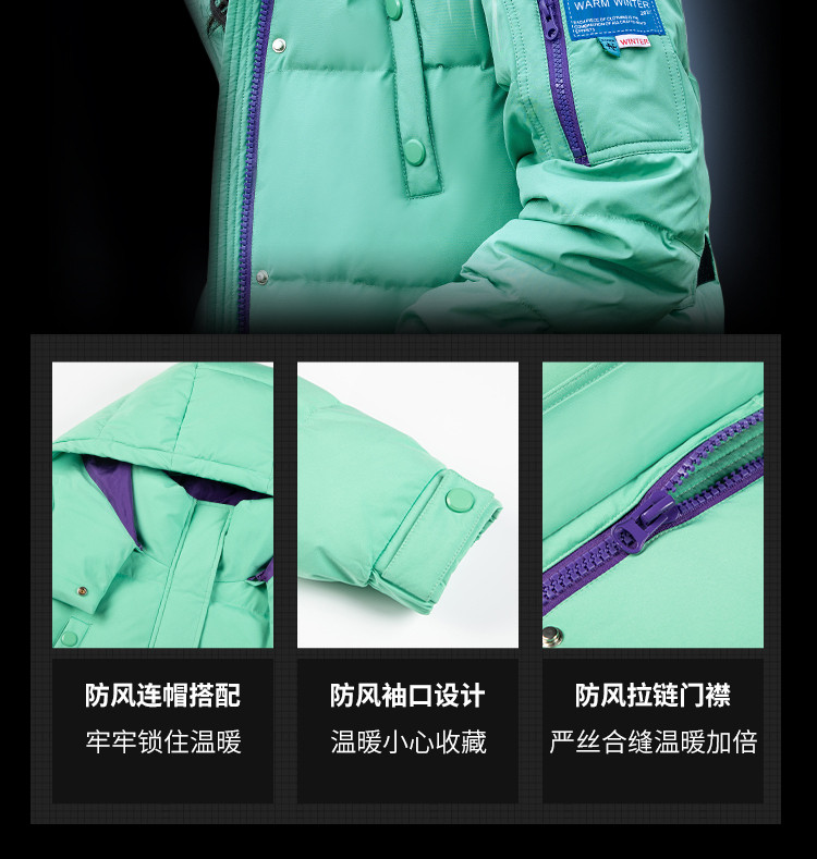冰洁 女款 工装风连帽羽绒服 90鸭绒 充绒量173g 图4