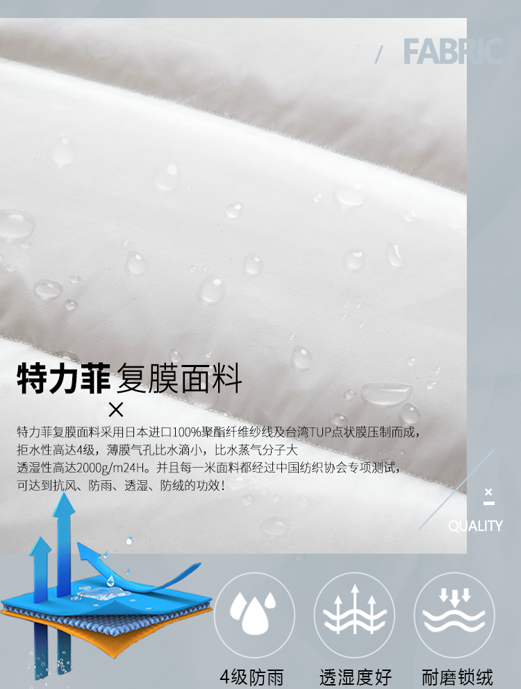 波司登旗下 冰洁 男女款特力菲覆膜面料 防风防水羽绒服 90%含绒量 图4