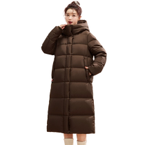 Flying in the Snow 2024 Autumn and Winter New Womens Long Goose Down Down Jacket Hooded Thickened Straight Slim Fashion Solid Color