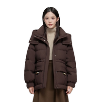 Flying in the Snow 2024 Autumn and Winter New Womens Short Removable Hat Down Jacket Hazelnut Brown Puff Thickened Waist