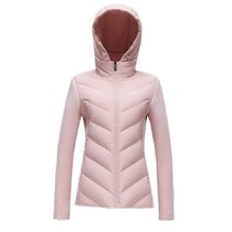 Flying in the Snow 2024 Autumn and Winter New Womens Short Hooded Down Jacket Light and Thin Waist Slimming Warm and Windproof Splicing