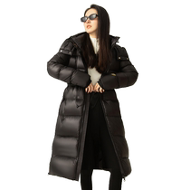 Snow medium flying black dazzling series 2023 autumn and winter new ladies long style goose down down jacket with thickened warm drawing rope to collect waist