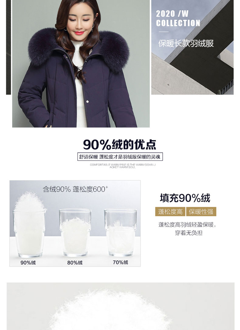 雪中飞 女士狐狸大毛领 过膝长款羽绒服 图5