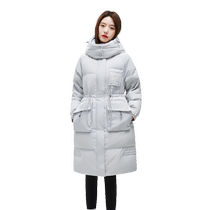 Flying in the Snow 2024 new autumn and winter womens mid-length down jacket with removable hood and drawstring waist fashionable and warm