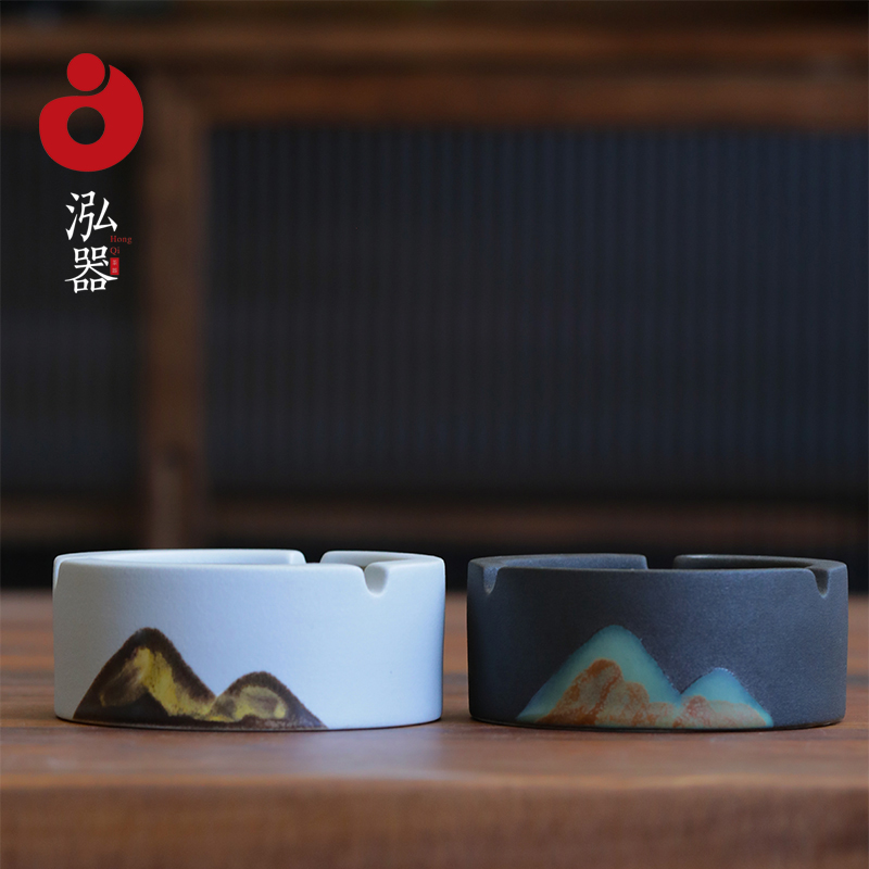 Hongji Creative ashtray Office atmosphere Simple home living room Home black pottery Personality tea ceremony accessories