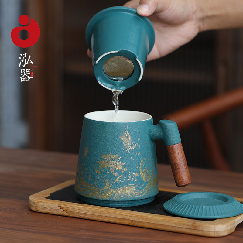 Hongware Forbidden City Tea Cup Mug Ceramic Water Cup with Lid Filter Tea Separation Custom LOGO Home Office Cup