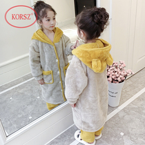 Childrens pajamas coral velvet winter thickened flannel girls nightgown to keep warm medium and large child girls bathrobe set