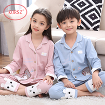 Childrens pajamas Girls spring and autumn pure cotton long-sleeved suit cartoon thin boys middle school children little girl home clothes