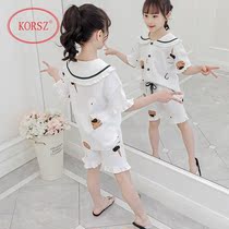 Childrens pajamas Girls spring and autumn pure cotton long-sleeved suit girls princess thin short-sleeved parent-child mother-daughter home service summer