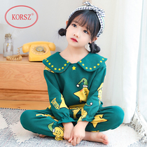 Girls  pajamas Spring and autumn pure cotton childrens long-sleeved suit thin middle and large childrens little girl cute princess home clothes