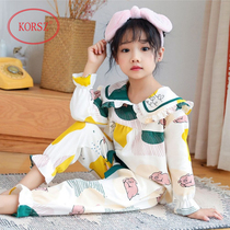 Girls  pajamas Spring and autumn pure cotton thin long-sleeved childrens cute princess girl middle and large childrens cotton home wear set