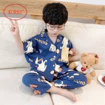 Childrens pajamas Boys summer short-sleeved trousers cotton suit thin summer boys middle and large children cotton home clothes