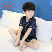 Boys pajamas Summer thin ice silk childrens short-sleeved trousers suit Summer large and medium-sized boys silk home clothes