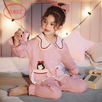 Childrens pajamas girls spring and autumn pure cotton long-sleeved thin suit Big child princess baby girl autumn and winter home clothes