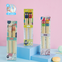 Childrens special chopsticks learning chopsticks home non-slip 3 baby 5 children cartoon 4-year-old wooden training short bamboo chopsticks