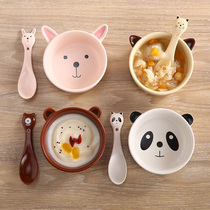 Baby Cutlery Suit Cute Children Cartoon Animal Ceramic Bowl With Spoon Ice Cream Bowl Kid Eat Porcelain Bowl