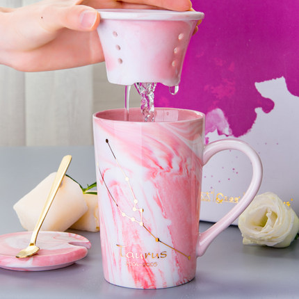 Creative Nordic ins cute home Tea leak filter tea cup ceramic cup children drink mug with lid spoon