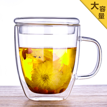 Creative double transparent glass water Cup heat-resistant insulation tea cup with handlebar with lid for men and women Office household Cup