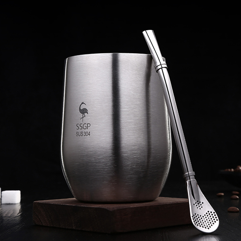 Creative heat insulation drop-proof handy cup Stainless steel water cup straw Children's household teacup Beer cup cup portable cup