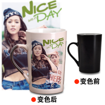 Customized photo color changing Cup creative DIY ceramic drinking cup couple personality mug with lid Spoon gift Cup