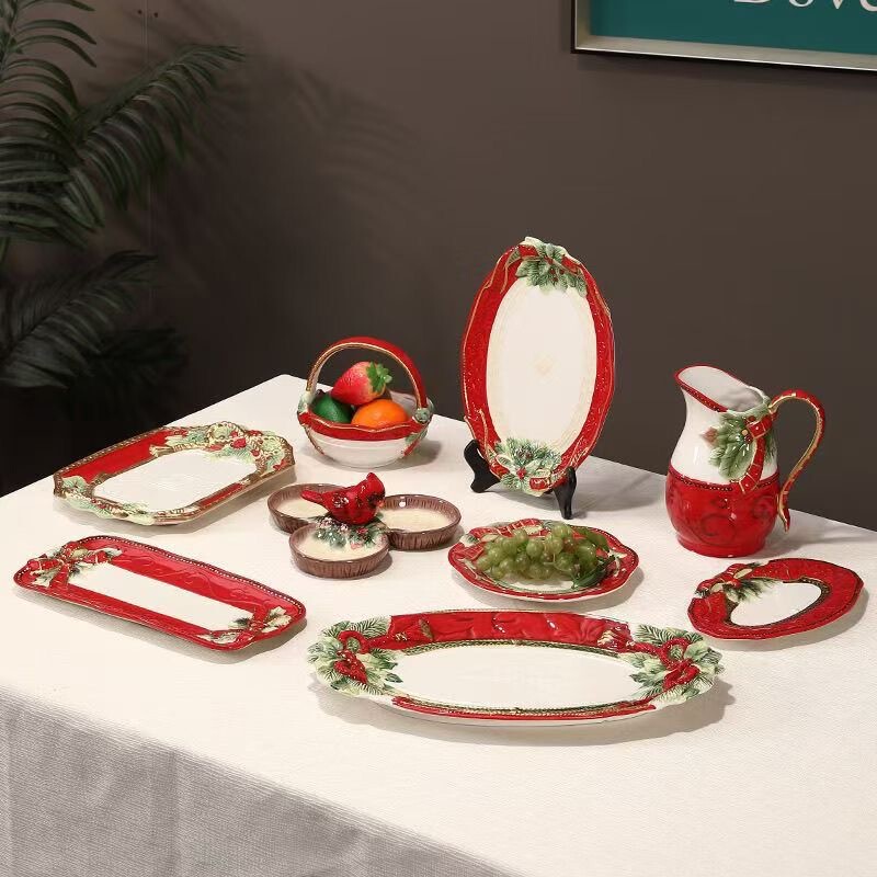 Christmas Snowman Plate Ceramic Plate Atmospheric Dessert Plate Christmas Gift Creative Cute Plate