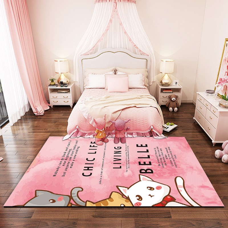 ins可爱粉色少女心地毯卧室公主房间床边床前