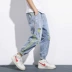 Mùa hè quần jeans rách sáng màu phiên bản nam Hàn Quốc của xu hướng tự tu luyện chân quần cho nam quần harem giản dị quần tây - Quần jean Quần jean