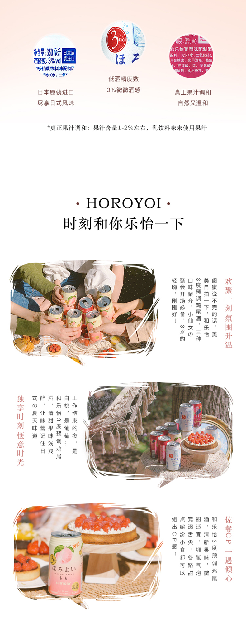 日本原装进口 三得利旗下 和乐怡HOROYOI 6口味 预调网红鸡尾酒 350mL*6罐 图7