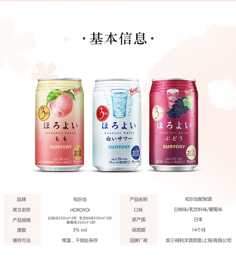 日本原装进口 三得利旗下 和乐怡HOROYOI 6口味 预调网红鸡尾酒 350mL*6罐 图5