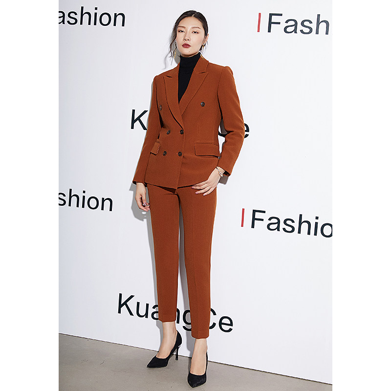 High-end light luxury woolen suit suit suit women caramel suit suit set two-piece chic autumn fashion casual