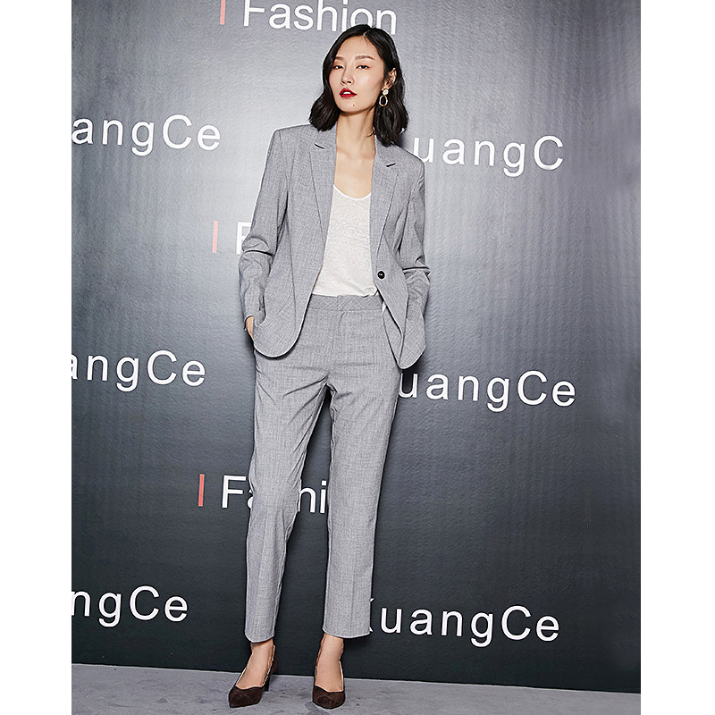 Professional Suit Women Spring New Pure Color Single Button Fashion 100 Hitch Temperament Authentic commuter OL Two sets of work clothes